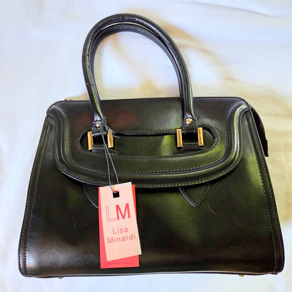 Lisa Minardi Satchel Handbag Medium Black NEW Leather Made in Italy